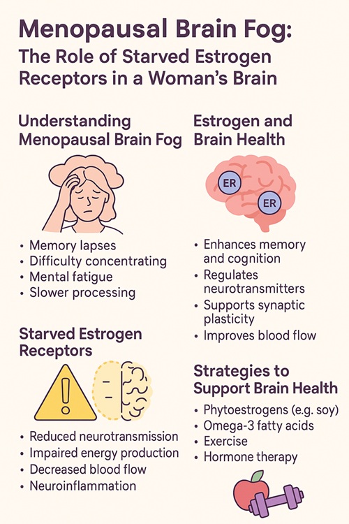 Illustration showing estrogen receptors and brain fog symptoms during menopause